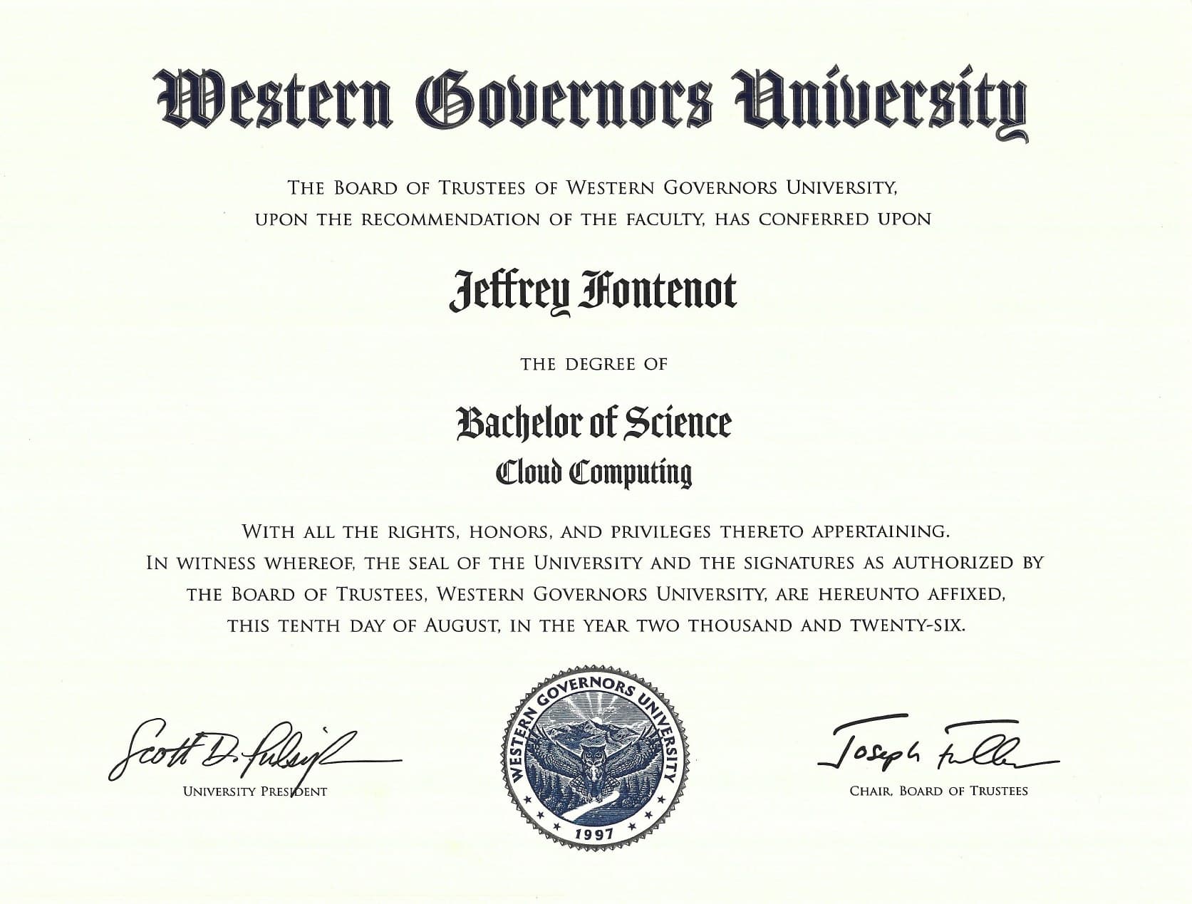 Western Governors University diploma
